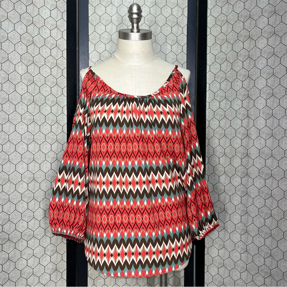 CoCo Love Chevron Print Cold Shoulder Blouse